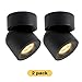 Aisilan 2 Packs LED COB Adjustable Ceiling Spotlight Directional Spot Light Surface Mounted 7W 3000K Warm White Black Aluminum Spotlight for Hallway Gallery Display Kitchen Living Room