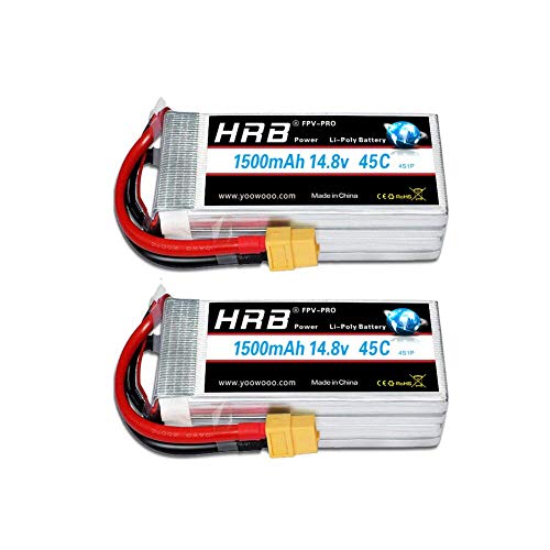 HRB 2pcs 4S 14,8V 1500mAh 45C Lipo RC Akku mit xt60 stecker für RC Evader BX Auto RC LKW RC Truggy RC Flugzeug UAV Drone…