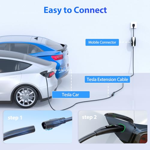 EVDANCE Extension Cord for Tesla, Up to 50A 21FT 12KW 240V NACS Extension Cord for EV Charger, Compatible with Tesla Wall Connector, Tesla Extension Cord for Model Y/X/3/S
