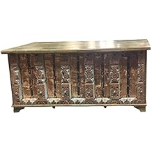 Vintage Trunk Distressed Natural Wood Bench Table Antique Chest Old Doors Rustic FARMHOUSE Bohemian Interior