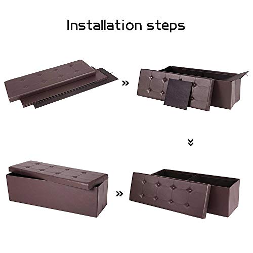 XGao Folding Ottoman Bench with Flipping Lid Fabric Storage Chest Footrest Storage Sofa Stool Bench Rectangle Stools with Removable Lid for Bedroom Hallway (Brown PU 43 x 15 x 15 inch) - Thumbnail 5