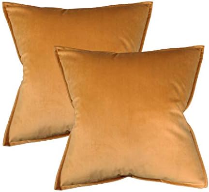 Oirpro Solid Velvet Throw Pillow Covers Pack of 2 Decorative Pillow Covers with Fringe for Couch Bed Sofa 18x18 inch Gold