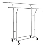 SONGMICS Commercial Grade Rolling Garment Rack Heavy-Duty Double-Rail Clothing Hanging Rack on Lockable Wheels Chrome Finish ULLR22C