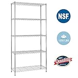 5 Shelf Wire Shelving Unit Garage Heavy Duty Height Adjustable Commercial Grade NSF Certification Utility Rolling Steel Layer Rack Organizer Kitchen