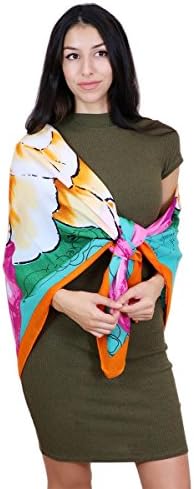Women's Extra Large Floral Silk Like Square Scarf Wrap 52 x 52-Teal