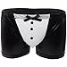FEESHOW Men's Leather Wet Look Tuxedo Boxer Shorts Briefs Underwear with Bow Tie (Black, L)