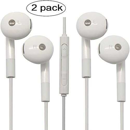 Earphones Earbuds with Microphone for Iphone Ipad Ipod/Samsung HTC Huawei LG Xiaomi more Android Devices ,Funsget Pack of 2 White (Volume Control For Android Devices Only)