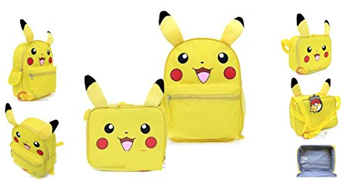 Pokemon Pikachu 12" Toddler School Backpack with 3D Ear And Lunch Bag Bundle Set
