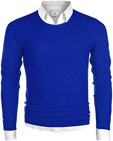 Men's Long Sleeve Crew Neck Pullover Knit Sweater Blue Medium