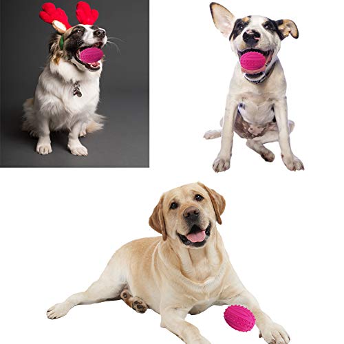 TOCESS Dog Squeak Ball Toy, Light Football Chew Squeak Toy for Dogs, Tough and Durable Pet Dog Spike Ball Toys for Chasing and Training, Natural Rubber Squeaky Toys, Dog Chew Teeth Cleaning (3 Packs) - Thumbnail 5