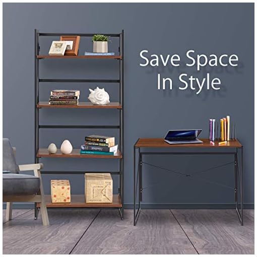 Halter Computer Desk With 4 Layer Book Shelf Sophisticated Industrial Style Durable Easy Assembly Desk And Bookshelf Workspace Inspo
