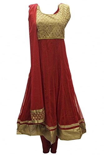 CSM3921 Red and Burlywood Churidar Suit