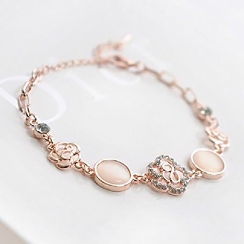 Sweet Unique Beauty Bracelet Bangle Bracelet Hand Jewelry Rose Gold Plated Color Retention Girlfriend Girls Students Fashion Women Gift (Opal Rose Models