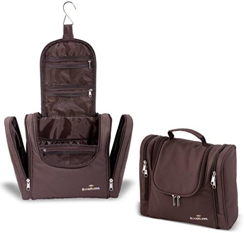 Large Brown Hanging Travel Toiletry Bag/Wash Bag by RockHoppa For Men or Women - for Cosmetics, Toiletries or Makeup