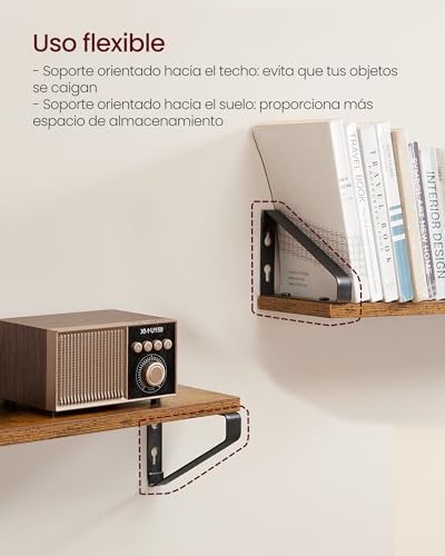 VASAGLE Wall Shelves, Floating Shelves, Set of 3, 2 Mounting Forms, 40/50/60 cm, Decorative Shelves, for Living Room, Bathroom, Kitchen, Rustic Brown and Matte Black LWS043K01