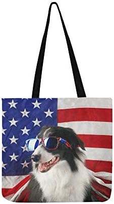 Beautiful Border Collie in Front of A USA Flag Wit Canvas Tote Handbag Shoulder Bag Crossbody Bags Purses for Men and Women Shopping Tote