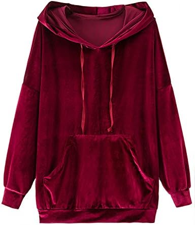 Women Hoodies Pullover Velvet Sweatshirt Long Sleeve Clothing with Pocket (m, red)
