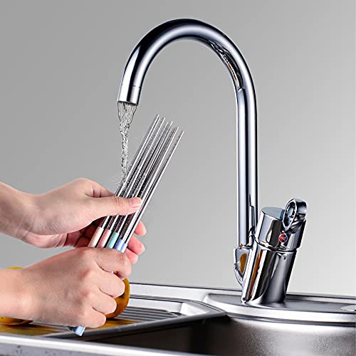 Molizummy 2 Pairs Reusable Chopsticks Metal Wheat Straw Portable with Pull Design Case, Stainless Steel Chop Sticks for Bento Box, School, Home, Office, Camping Use, Dishwasher Safe (Blue & Pink)