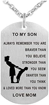 Micaa Hand Stamped Love Saying Inspirational Dog Tag Pendant Necklace for Son Daughter Family Best Friends (Mom to Son)