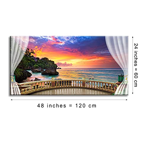 PIY Canvas Wall Art for Living Room, Beautiful Beach Ocean Sunset Pictures Canvas Prints Artwork, Balcony View Series, Large, 24x48