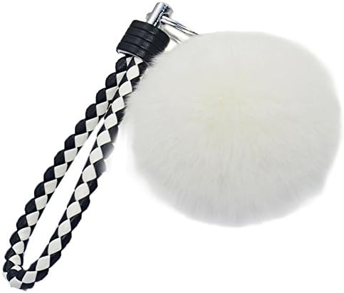 Bilo Store New Soft Pom Pom Rabbit Fur Ball Fluffy Ring Handbag Car Key Chain Bag accessories KeyChain (White)