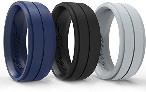 Arua Silicone Weddings Rings for Men 3-PACK. Comfortable and Durable Rubber Wedding Bands for Sports, Gym, Outdoors. 2mm thick.Black, Grey, Blue
