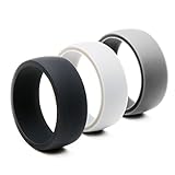 Silicone Wedding Rings - 3 Ring Pack Men's Silicone Wedding Ring Wedding Band - Black, Light Gray and White - For Active Lifestyle, Active Men, Athletes
