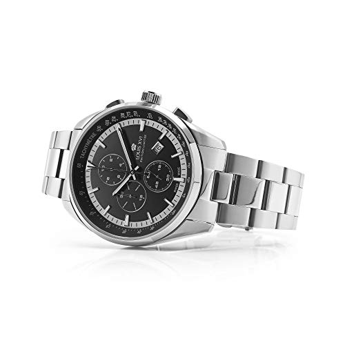 LOUIS-XVI-Herren-Armbanduhr-Varennes-Stahlband-Silber-Schwarz-Chronograph-Analog-Quarz-Edelstahl-915