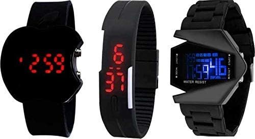 BID Digital Boys' & Girls' Watch (Black Dial Black Colored Strap) (Pack of 3)
