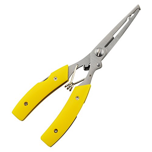 ROSE KULI Stainless Steel Multi Purpose Fishing Pliers with Sheath Cutter Saw Knife, Yellow