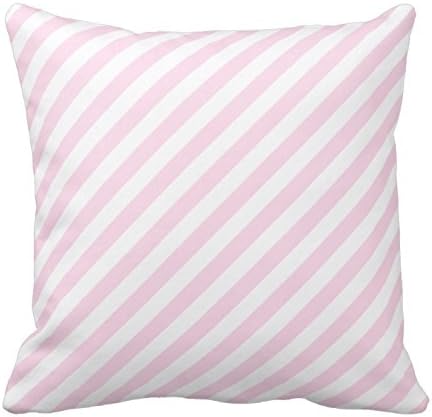 Personalized 18X18 Inch Square Cotton Throw Pillow Case Decor Cushion Covers White And Light Pink Stripes. Throw Pillowcase