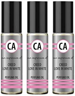 CA Perfume Impression of Love In White For Women Replica Fragrance Body Oil Dupes Alcohol-Free Essential Aromatherapy Sample Travel Size Concentrated Long Lasting Triple Roll-On