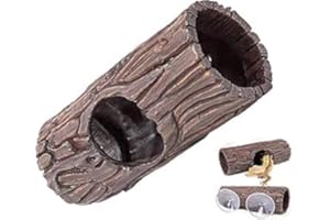 LALOCAPEYO Reptile Hide Cave Resin Hollow Log Hideout with 2pcs Powerful Suction Cup,Reptile Hide Log,for Arboreal Reptiles, 