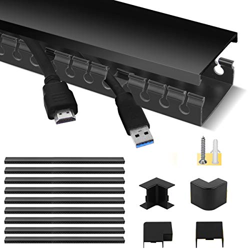 Kit de canalización de cables, sistema de gestión de cables Stageek, conducto de canalización de cableado con ranura abierta con cubierta, organizador corrector en la pared para ocultar cables para televisores, computadoras, 9 x 15,4 pulgadas, negro