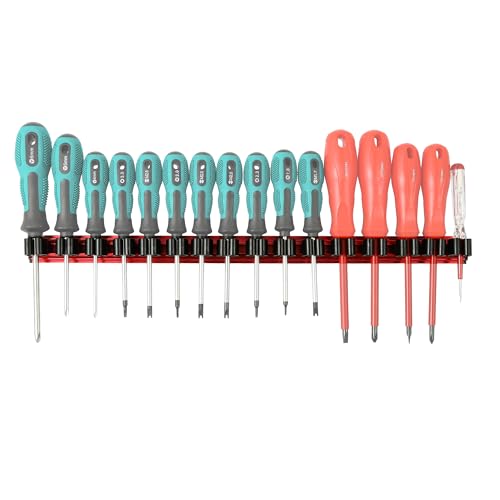 Reniteco Magnetic Screwdriver Organizer, Aluminum Alloy Rail Tool Holder, Fits Up to 16 Screwdrivers (Red) at Amazon