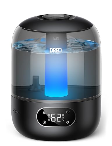 Dreo 3L Quiet Children's Environment Humidifier 26dB with Humidity Sensor, Ultrasonic Cool Mist, 360° Nozzle, 30h Autonomy, Essential Oil Diffuser, Ambient Light, for Home and Plants, Black