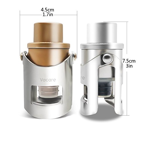 Champagne Stopper - Pumpable Champagne Saver with Date Markers to Increase Air Pressure and Seal Open Sparkling Wine Bottle 2 in 1 Champagne Cap - Sparkling Wine Saver 2pack by Vacare