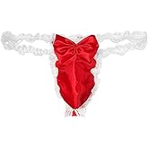 ChiaoLezhee Valentines Lingerie For Men, Satin Lace Sexy Underwear, Sissy Panties Femboy, Bow Girly Thong