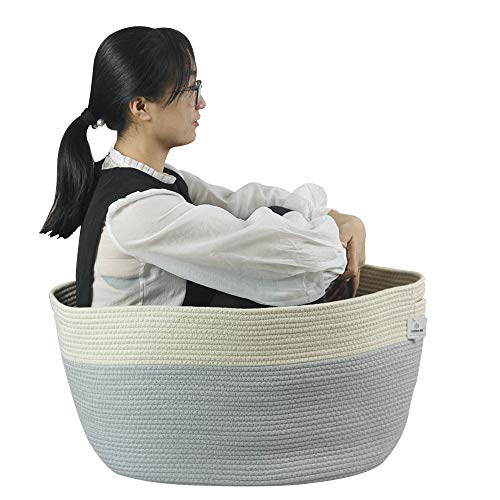 Iceblue XXXL Jumbo Toy Storage Cotton Rope Basket Hamper with Build-in Handles（23.6X17.7X13.8in - Thumbnail 2