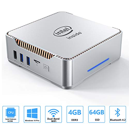 AK3 Mini PC with Intel Celeron N3350 & Windows 10 Pro, 4GB DDR3/ 64GB eMMC Desktop Computer,2.4G/5G Dual WiFi, 4K HD, HDMI/VGA Ports