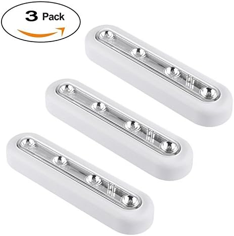 Espanolamor Touch Light, DIY Stick-on 4-LED Touch Tap Light Push Light, Closet Lamp, LED Night Light for Closets, Attics, Garages, Car, Sheds, Storage Room (3, White)