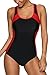 CharmLeaks Women Swimmers Bathing Suit Ladies Athletic Swimsuits one Piece Racerback Swimsuit,Black/Red,XX-Large
