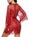 Avidlove Lingerie Kimono Women's Lace Kimono Robe Babydoll Lingerie Mesh Nightgown Dark Red M