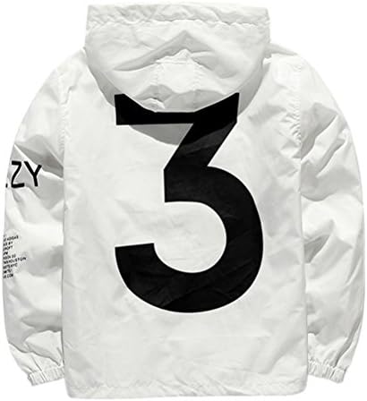 Xairx Men's Waterproof Full Zip Letter Print Jacket Hip-Pop Hoodie Windbreaker White XS