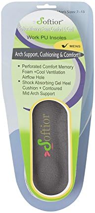 Softior Memory Foam Comfort &amp; Cool Arch Support Work PU Insoles For Work Shoes Boots,Men's Sizes 7-13