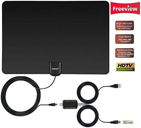 TV Antenna Digital HD, Skywire TV Antenna Amplified 50-80 Mile Range Support 4K 1080P, Indoor Digital HDTV Antenna with Powerful Amplifier Signal Booster – 16ft Coax Cable/Power Adapter
