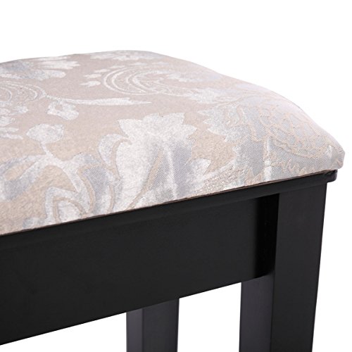 JAXPETY New Black 3 pc Set Boudoir Makeup Cosmetic Mirror Vanity Table Desk W/Bench - Thumbnail 7