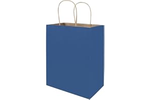 bagmad 50 Pack 8x4.75x10 Inch Medium Blue Kraft Paper Bags with Handles Bulk, Gift Bags, Craft Grocery Shopping Retail Party Favors Wedding Business Sacks (Blue, 50pcs)