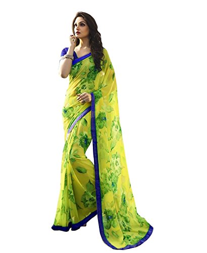 Jaanvi Fashion Designer Yellow Georgette Printed Saree