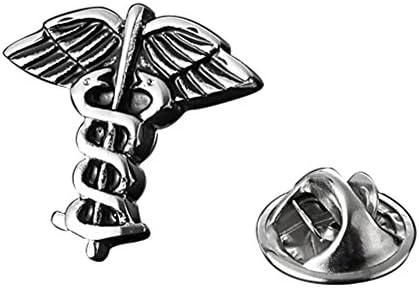 MGStyle Lapel Pin Brooch Boutonniere For Men - Caduceus - Black &amp; Silver Tone - Alloy with Deluxe Gift Box